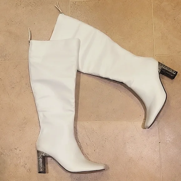 NEW! FRENCH CONNECTION Tall Liv Boots Snakeskin Heel Zipper Accent 6. - Picture 3 of 9